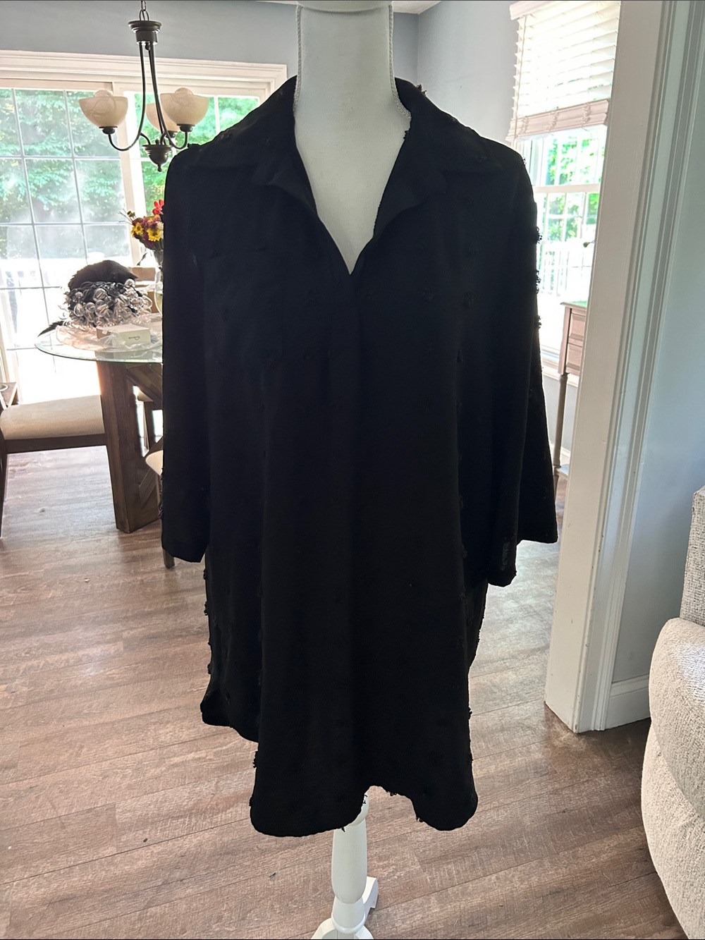 Black Textured Long Sleeve Beach Coverup